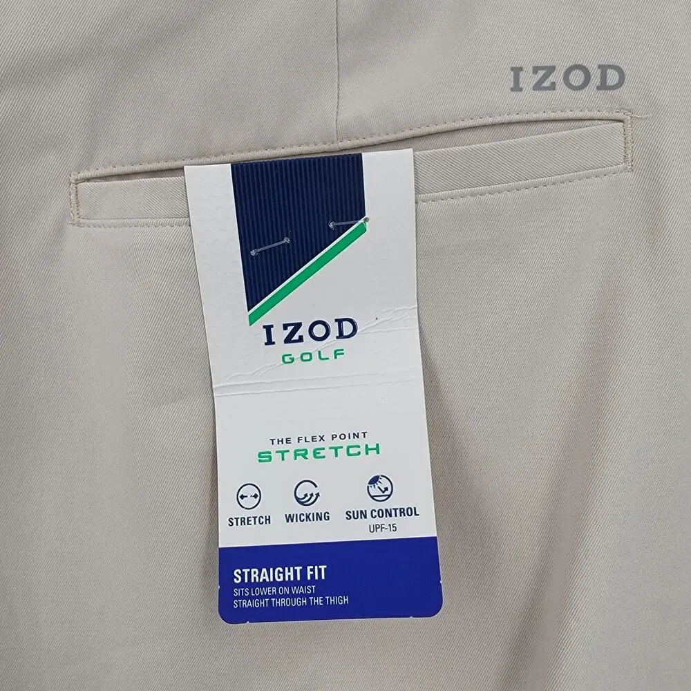 Izod Golf Shorts Mens 42 Beige Sport Flex Stretch UPF 15 Wicking Cargo Pockets